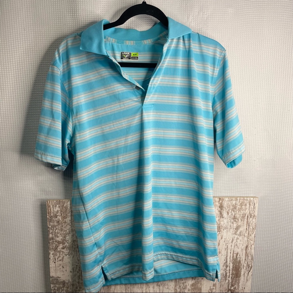 Links Edition Mens Blue Stripe Golf Polo Shirt Size Medium